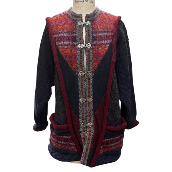 Vintage Handmade Wool Overcoat with Appliqué – Boho Southwestern Style - Picture 1 of 6